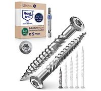 Torx Lot de 500 vis à bois et 1 embout hexagonal correspondant, pour terrasse, 5 x 40 mm, en acier inoxydable A2, avec tête bombée, encoche de coupe et nervures d’épluchage pour bois, 40 mm de long