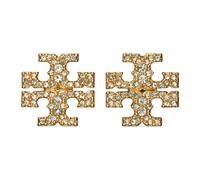 Tory Burch - Boucles d`oreilles dorées en laiton et cristal - Femme - Accessoires - Jaune - Taille: ONE Size