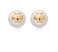 Tory Burch - Boucles d`oreilles logo perle avec fermeture à pression - Femme - Accessoires - Blanc - Taille: ONE Size