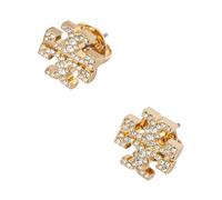 Tory Burch - Boucles d`oreilles dorées en laiton et cristal - Femme - Accessoires - Jaune - Taille: ONE Size