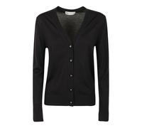 Tory Burch - Cardigan Noir en Laine et Soie avec Bordure Contrastée - Femme - Pulls - Noir - Taille: 42 FR