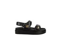Tory Burch, Femme, Chaussures, Noir, Taille: 38 1/2 EU Sandales Noires en Cuir à Bout Ouvert