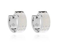 Tory Burch - Icon Small T Monogram Hoop Earrings - Femme - Accessoires - Gris - Taille: ONE Size