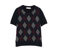 Tory Burch - Pull en laine mérinos à losanges - Femme - Pulls - Bleu - Taille: 36 FR