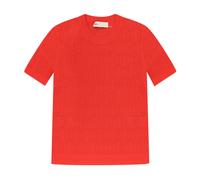 Tory Burch - T-shirt à Manches Courtes et Col Rond Côtelé avec Monogramme T - Femme - Tops - Rouge - Taille: 38 FR