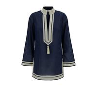 Tory Burch - Tunique Bleue avec Détails Contrastants - Femme - Blouses et Chemises - Bleu - Taille: 38 FR
