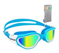 TORYO OMID P2 Lunettes de natation confortables polarisées unisexes pour enfants, anti-buée, sans fuite, avec sac de protection UV pour enfants de 6 à 14 ans (bleu or)