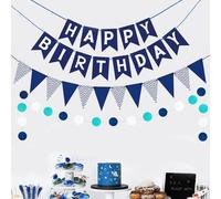 Torytoe Décoration d'anniversaire, Bleu Marine Joyeux Anniversaire bannière Fanion chaîne Cercle Point Guirlande décorations fête d'anniversaire réutilisable pour Tout Le Monde