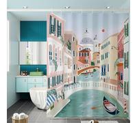 TORYVERESS Rideau de douche en polyester avec crochets style Morandi abstrait coloré décoratif de luxe imperméable pour salle de bain, Venise 183 x 198 cm