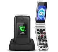 Tosaju 4G Portable sans contrat Pliable Simple Bouton Grand téléphone Portable avec Station de Charge, Bouton d'appel d'urgence, Double Carte SIM Gratuite, Batterie 1200 mAh