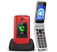 Tosaju 4G Portable sans contrat Pliable Simple Bouton Grand téléphone Portable avec Station de Charge, Bouton d'appel d'urgence, Double Carte SIM Gratuite, Batterie 1200 mAh