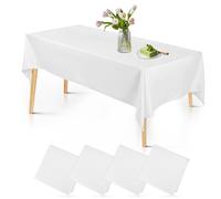 4 pcs Nappes Blanche Jetables, Nappe Rectangulaires137 X 274 cm, Nappe Jetables Effet Tissu Impermeable, Nappe de Table pour Anniversaire,Fête, Mariage, Barbecue,Nappe Intissé Blanche