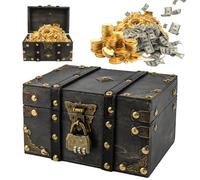 TOSAVGA Coffre en Bois, Vintage Mini Coffre Tresor Boite Bois avec Serrure à Combinaison, 18x11x10 cm - Petit coffre tresor Vintage Pirate, coffre pirate vintage en bois, coffre tresor enfant