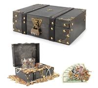 TOSAVGA Coffre en Bois, Vintage Mini Coffre Tresor Boite Bois avec Serrure à Combinaison, 24 x 16 x 10 cm - Petit coffre tresor Vintage Pirate