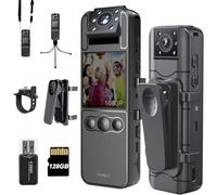 TOSBARRFT 128G Caméra corporelle 1080P avec Objectif Rotatif de 180°, caméra de Sport avec 6 Heures d'autonomie de Batterie, Vision Nocturne, caméra Portable pour Animaux domestiques (H82-1080P-128G)