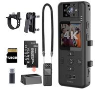 TOSBARRFT 128G Caméra corporelle 4K avec Objectif Rotatif de 180°, caméra de Sport avec 6 Heures d'autonomie de Batterie, Vision Nocturne, caméra Portable pour Animaux domestiques (H86-4K-128G)