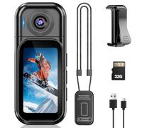 TOSBARRFT Mini caméra de corps avec enregistreur vidéo, carte de 32 Go, 1080p 180 °, caméra de vlogging à objectif rabattable, batterie de 150 minutes, caméra de sécurité personnelle avec clip