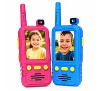 TOSBARRFT Talkies-Walkies pour Enfants, Appel vidéo, caméra rotative 180° | Appairage Bluetooth à l’allumage ; bouton pour parler, photos, emojis, musique et jeux ; 600mAh, env. 3 h en continu