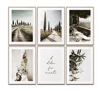 Toscana Vibes Lot de 6 posters pour salon, décoration murale italienne pour chambre à coucher, salle à manger méditerranéenne, 6 x DIN A4 (21 x 29,7 cm)