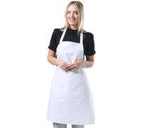 TOSHE Kitchen Apron Waterdrop Resistant Cotton Apron with adjustable Aprons for Women with Pockets 10 Color option Cooking White Apron(White)