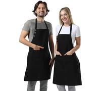 TOSHE Lot de 2 tabliers de cuisine réglables en coton résistant aux gouttes d'eau avec poches pour femme (noir)