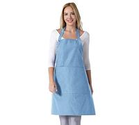 TOSHE Tablier de cuisine en coton résistant aux gouttes d'eau avec poches, tablier de cuisine réglable pour femme, 10 options de couleur, bleu clair (bleu clair)