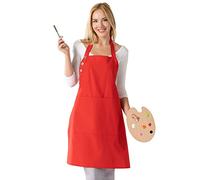 TOSHE Tablier de cuisine en coton résistant aux gouttes d'eau avec poches, tablier de cuisine réglable pour femme, 10 options de couleur, tablier rouge (rouge)