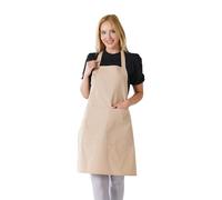 TOSHE Tablier de cuisine en coton résistant aux gouttes d'eau avec poches, tablier réglable pour femme, 10 options de couleur, tablier de cuisine beige (beige)