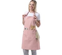 TOSHE Tablier de cuisine en coton résistant aux gouttes d'eau avec poches, tablier réglable pour femme, 10 options de couleur, tablier rose poudré (rose poudré)