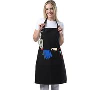 TOSHE Tablier de cuisine en coton résistant aux gouttes d'eau avec tabliers réglables pour femme avec poches, 10 options de couleur, tablier de cuisine noir