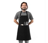 TOSHE Tablier de cuisine en coton résistant aux gouttes d'eau avec tabliers réglables pour femme avec poches, 10 options de couleur, tablier de cuisine noir