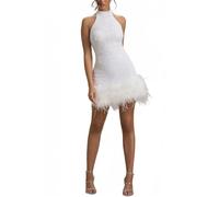 TOSHIKII Femmes Plume Sequin Mini Robe sans Manches col Montant Brillant Slim Mini Robe Retour à l'école Robe de soirée