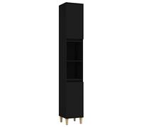 Toshilian Armoire de Salle de Bain, Meuble Colonne Haut de Rangement Noir 30x30x190 cm en Bois d'Ingénierie