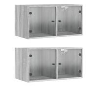Toshilian Lot de 2 Meuble de Salle de Bain Murale, Armoire Murale de Salle de Bain Meuble Haut Placard de Rangement Suspendu Armoires murales Portes vitrées 2 pcs Sonoma Gris 68,5x37x35 cm