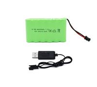Tosiicop Batterie NiMH 7,2 V 2400 mAh - Batterie AA rechargeable pour voiture télécommandée avec prise SM-2P à 2 broches et câble de charge USB pour camion, voiture, bateau, haute vitesse (7,2 V 2400