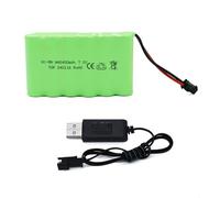 Tosiicop Batterie RC 7,2 V 2400 mAh - AA NiMH rechargeable - Batterie de voiture télécommandée RC rechargeable avec fiche SM-2P et câble de charge USB pour camion radiocommandé, voiture, bateau, haute