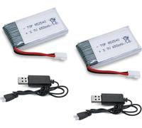 Tosiicop Lot de 2 batteries LiPo 3,7 V 650 mAh - Rechargeables - Avec prise USB XH2.54 - Chargeur pour quadricoptère SYMA X5C X5SW X5SC WLtoys V252 XT Flyer