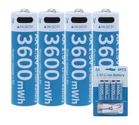 Tosiicop Lot de 4 piles AA au lithium rechargeables - 1,5 V 3600 mWh - Avec câble de charge USB-C 4 en 1 - Charge rapide 1 heure - Cycle 1500 - 4 pièces AA 3600 mWh