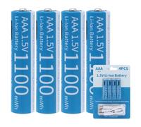 Tosiicop Lot de 4 piles AAA au lithium rechargeables - 1,5 V 1100 mWh - Avec câble de charge USB-C 4 en 1 - Batterie rechargeable - 1 heure de charge rapide - 1500 cycle - 4 pièces AAA - 1100 mWh
