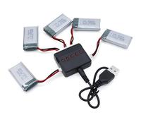 Tosiicop Lot de 5 batteries Lipo 3,7 V 400 mAh - Rechargeables - Avec chargeur USB 5 en 1 pour Syma Q11 H99W H31 H6C H98 TR-C385 TR-P51 TR-F22 AT-96 Quadcopter Pièces Avion (5 pièces 3,7 V 400 mAh)