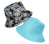 TOSKATOK® Anti UV UPF 50+ Bob été Unisexe Hommes Femmes Feuille de Palmier Tropical Coton-Taille Unique-Bleu