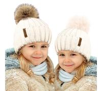 TOSKATOK ® Bonnet à Pompon d'hiver de Enfants Filles avec Fourrure Fausse Variable Détachable Pompon
