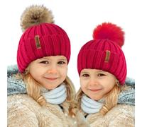 TOSKATOK ® Bonnet à Pompon d'hiver de Enfants Filles avec Fourrure Fausse Variable Détachable Pompon