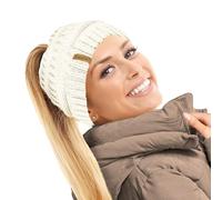 TOSKATOK Bonnet de queue-de-cheval en polaire thermique pour femme doublé en polaire Teddy, crème, Taille unique