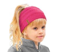 TOSKATOK Bonnet de queue-de-cheval en tricot thermique doublé de polaire Teddy pour fille, cerise, Taille unique