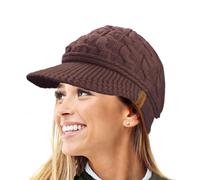 TOSKATOK Bonnet d'hiver à visière pour femme en tricot torsadé chaud R80 doublé de polaire teddy, chocolat, Taille unique