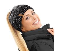 TOSKATOK Bonnet thermique en peluche pour femme avec doublure en polaire, Noir/gris/crème, Taille unique