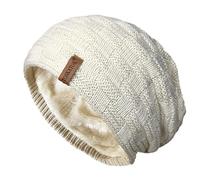 TOSKATOK® Bonnet Unisexe Chaud pour Homme en Tricot texturé à Isolation Thermique avec Doublure en Polaire en Fausse Fourrure Confortable-Taille Unique-Ecru