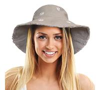 TOSKATOK Chapeau de Soleil Seau Chapeau de pcheur en Coton lav UPF 50+ pour Femme avec Motifs de Marguerites Brods, visire modelable et Bord effiloch-Taille Unique-Grey