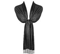 TOSKATOK Dames élégantes Paillettes étincelle soirée châle Pashmina Wrap étole avec Finition Gland-Taille Unique- Minuit Noir